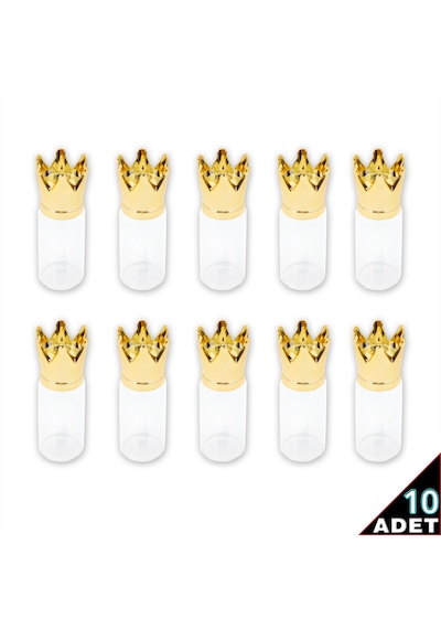 Süsle Bebek ve Parti Kral Tacı Cam Tüp Şişe Gold Kapaklı 6.5 x 2.2 CM 10'lu Altın