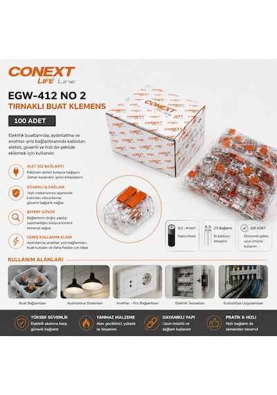 100 Adet No 2 0.2x4.0 Kablo Geçmeli Mandallı Buat Klemens 5570
