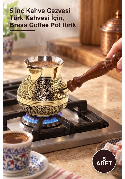 5 Adet Pirinç Cezve 5 İnç Kahve Cezvesi Türk Kahvesi İçin, Brass Coffee Pot Ibrik