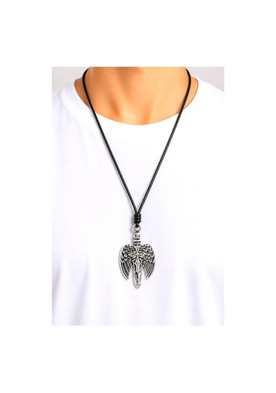 Kore İp Askılı Ve Krom Çelik Kaplamalı Unisex Tribal Kolye Kkrm-05 Gümüş7