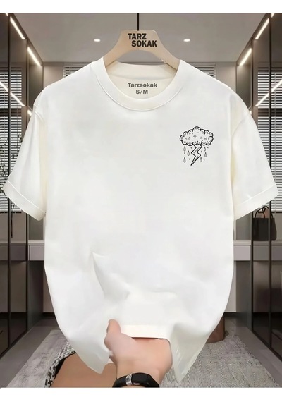 Startmore Unisex Bulut Şimsek T-shirt Beyaz