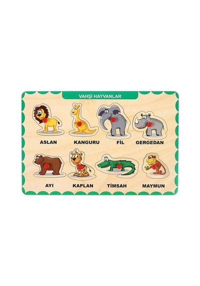Ahşap Tutmalı Eğitici Yapboz Vahşi Hayvanlar Anaokulu Oyuncakları