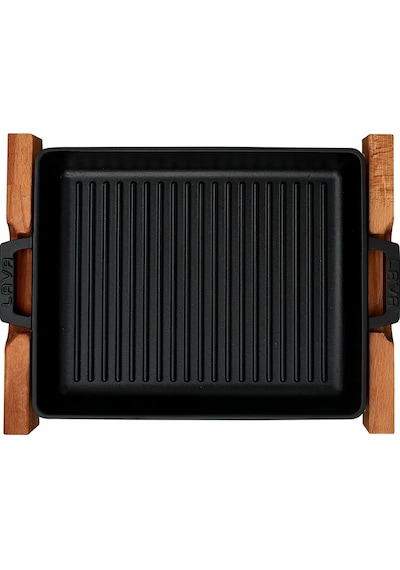 Lava Izgara Tavası Dikdörtgen Siyah Mat Ahşap Stand 26 X 32 Cm Eco