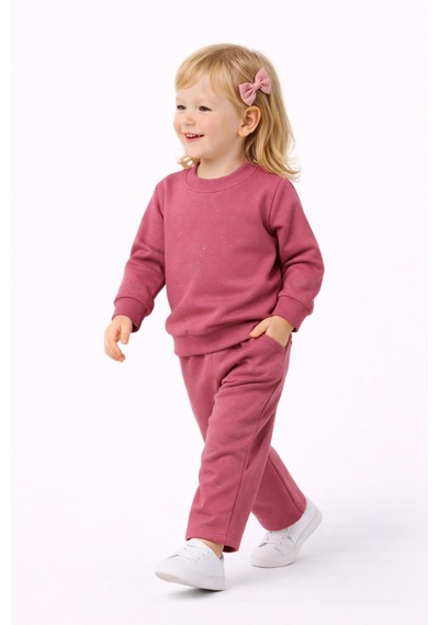 Kız Çocuk Taşlı Sweatshirt Pantolon Takım Bgl-st05273 Fuşya