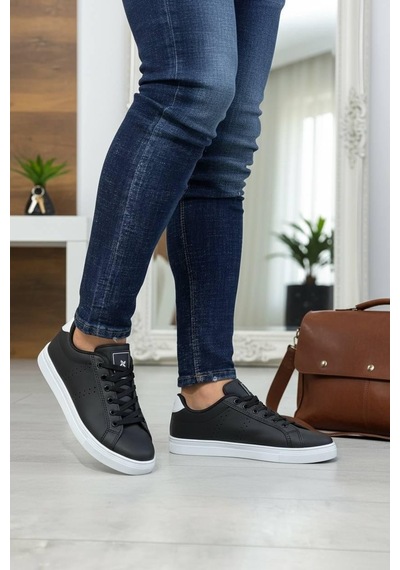 Sneakers Bağcıklı Erkek Ayakkabı Legan-028 Siyah-beyaz
