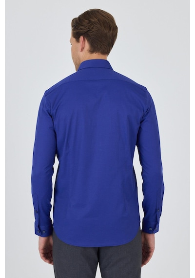 İmza Uzun Kol Düz Bez Ayağı Sert Yaka Cepsiz Pamuklu Classic Slim Fit Gömlek 1004250195 Saks