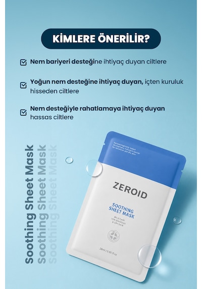 Yoğun Nem Desteğiyle Rahatlatan, Seramid İçerikli Nemlendirici Maske Zeroıd Soothing Sheet Mask Set