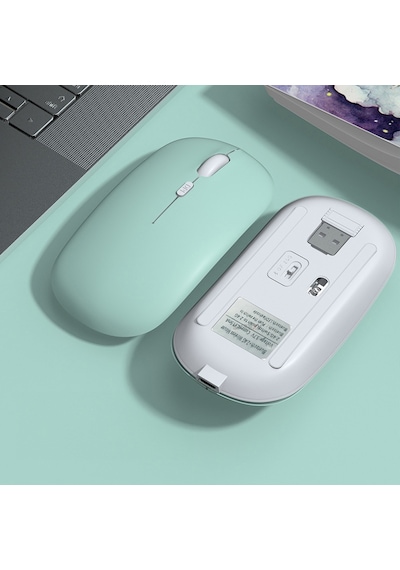 Apple Uyumlu iPad Şarj Edilebilir Sessiz Mouse Bluetooth + 2.4hz Wifi Ka
