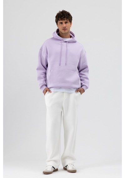 Vamos Basic Oversize Kapüşonlu Sweatshirt Lila
