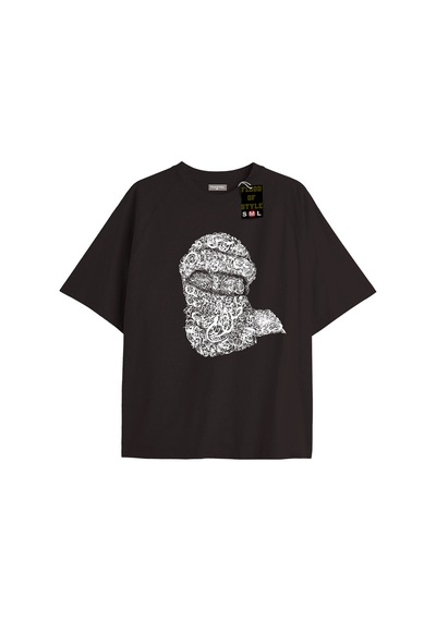 Flood Of Style Siyah Oversize T-shirt Kafa Şal Desen Özel Tasarım