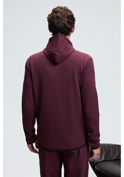 Grimelange AVENER Erkek Kapüşonlu Baskılı Fermuarlı Bordo Sweatshirt