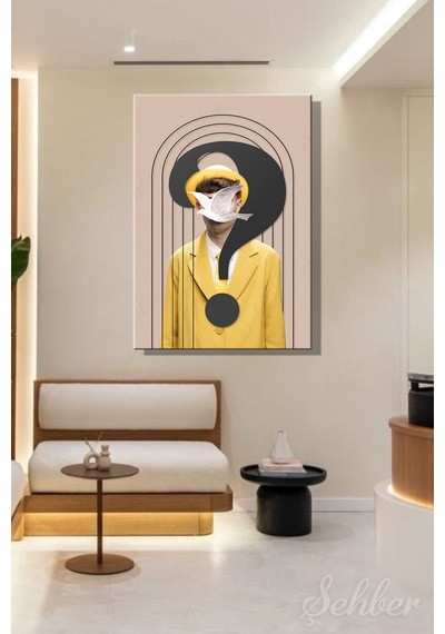 Dikeytekli Kanvas Tablo Modern Ev Kafe Ofis Pop Art Yüzünde Kuş Olan Adam 2200