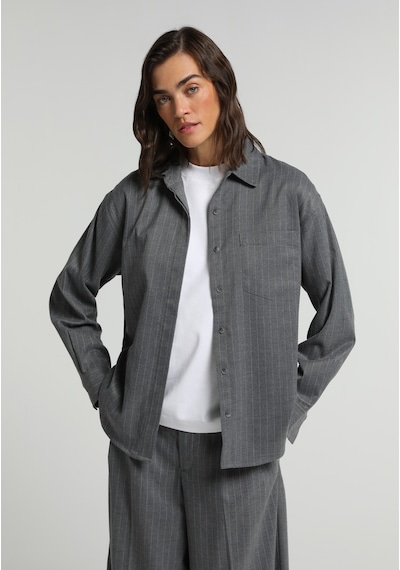 Colin's Colins Boyfriend Fit Shirt Neck Çizgili Kadın Gri Uzun Kol Gömlek Cl1081217 Q1.v1 Gra