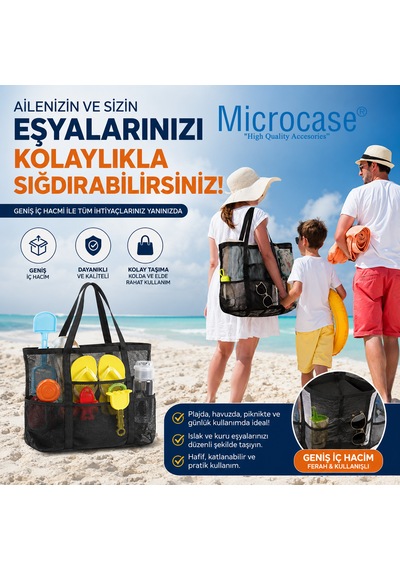 Microcase 5 Gözlü Kum Tutmayan Hafif Plaj Kumsal Havuz Tatil Çantası 2 Ad Al5633 Siyah