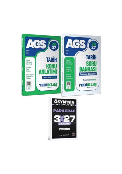 Yediiklim 2027 Meb-ags Tarih Konu + Soru Bankası 2 Li Set+ Evp Akademi Paragraf