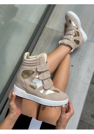 Erva'nın Butiği Bej Süet İsabe Gizli Topuk Dolgu Topuk 7 Cm Boy Uzatan Sneakers-6414