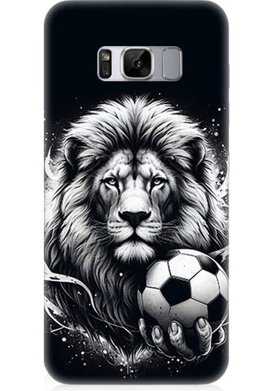 Samsung Galaxy S8 Uyumlu Siyah Beyaz Aslan Ve Futbol Topu Desenli Silikon Kılıf