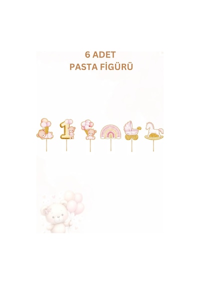 1 Yaş Kız Bebek Parti Seti Pembe Ayıcık Temalı Artık 1 Yaşındayım Doğum Günü Süsleri