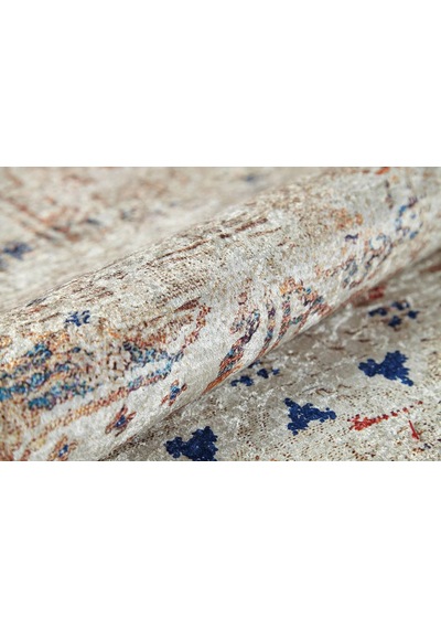 Bej Mavi Turuncu Modern Vintage Halı - 5042ou Bej - Mavi