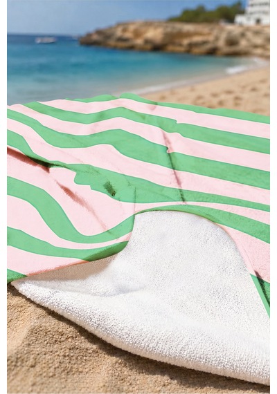 Çizgili Pembe Yeşil Plaj Havlu Örtüsu - Modern Renk Bloklu Hızlı Kuruyan Mikrofiber Havlu Örtü Uçuk Akasya