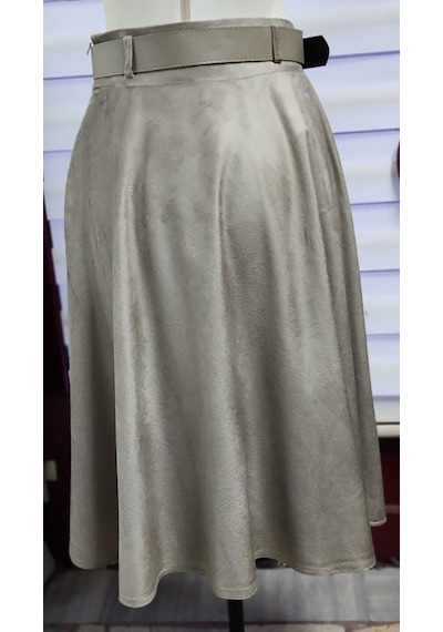 Soralline Kadın Kışlık Crocodıl Kadife Desen Kloş Etek 780 75 Cm Boyunda Haki