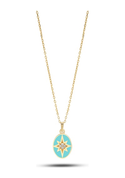 Debora Jewelry 14 Ayar Altın Mavi Mineli Kuzey Yıldızı Kolye