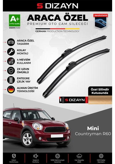 S-dizayn Mini Countryman R60 Ön Cam Silecek Seti 2010-2016 Premium Araca Özel 48-50 Cm A+ Kalite