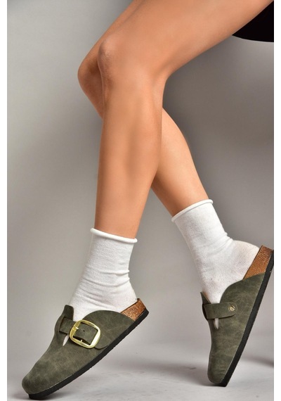 Fox Shoes T777589002 Haki Süet Kadın Terlik Haki-süet Haki