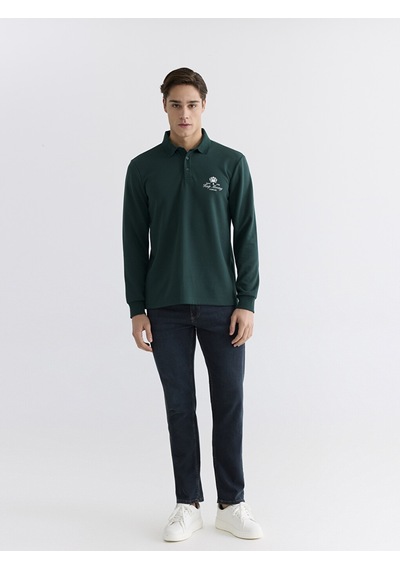 Lcwaıkıkı Classic Yeşil Polo Yaka Baskılı Erkek Sweatshirt