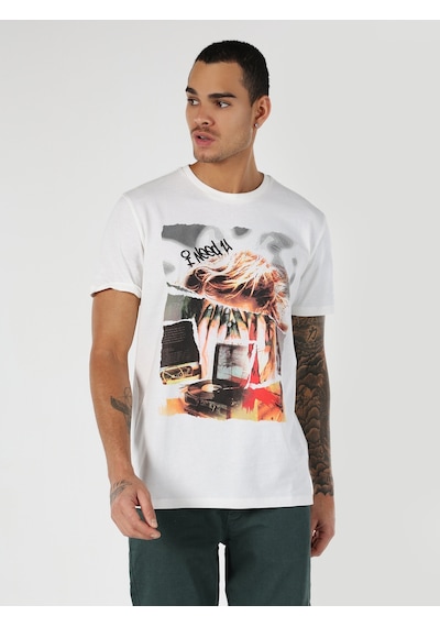 Colin's Colins Regular Fit Bisiklet Yaka Baskılı Beyaz Erkek Kısa Kol Tişört Cl1062794 Q1.V1 Wht 001