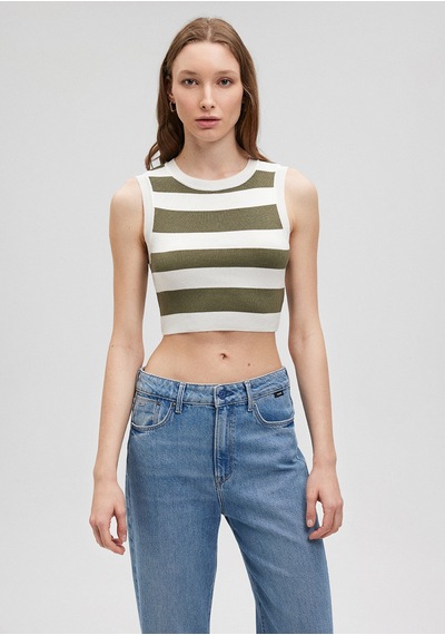 Mavi - Çizgili Crop Triko Top 1710098-87120 Yeşil