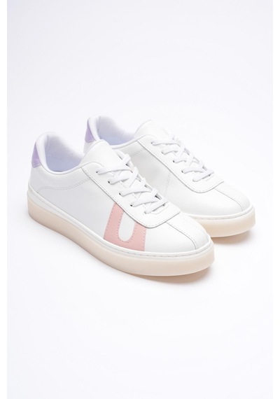 Mubiano Kadın Hakiki Deri Beyaz Pudra Lila Spor Ayakkabı Sneakers Casper Beyaz