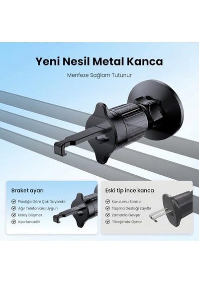Bix Bxch14 360 Ayarlanabilir Hava Menfezi İçin Metal Kancalı Manyetik Araç İçi Telefon Tutucu Siyah