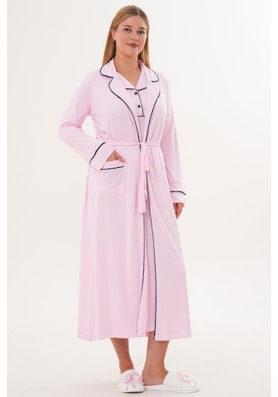 Mecit Pijama Mecit 6334 Pembe Kadın Sabahlıklı Gecelik Takımı Pembe