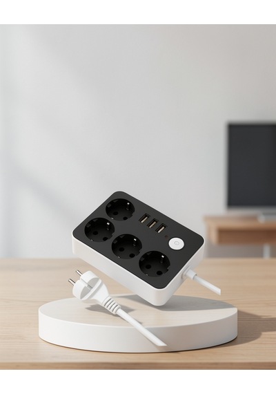 Akım Korumalı Priz, 4 Prizli 3 Usb Portlu Anahtarlı 0