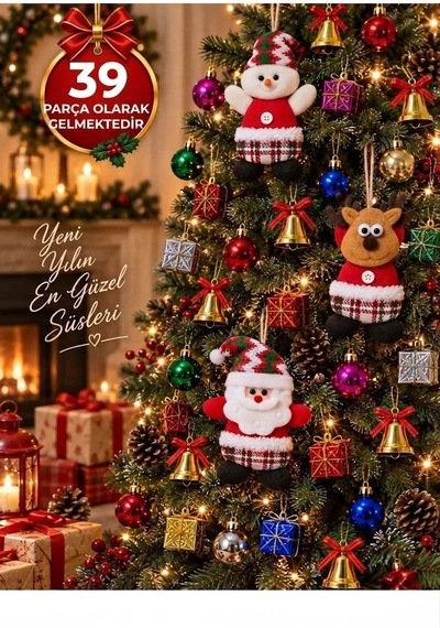 Yeni Yıla Özel 39 Parça Yılbaşı Ağacı Süs Seti Noel Peluşları Ve Yılbaşı Aksesuarları Süsleme Seti Diğer