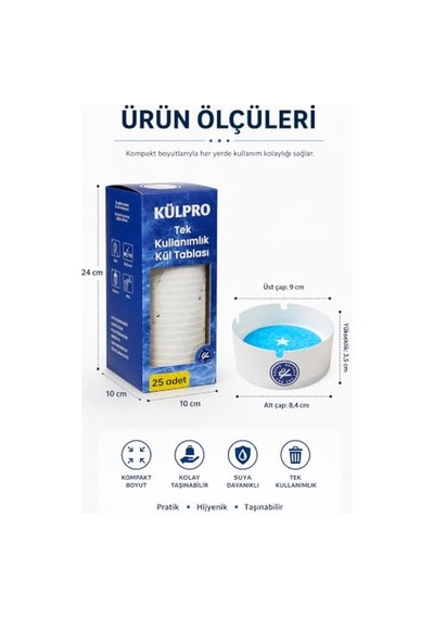 Külpro 25'li Tek Kullanımlık Jel Kül Tablası Kokusuz, Taşınabilir, Hijyenik Küllük Kamp, Kafe, Ofis, Araç Ve Dış Mekan
