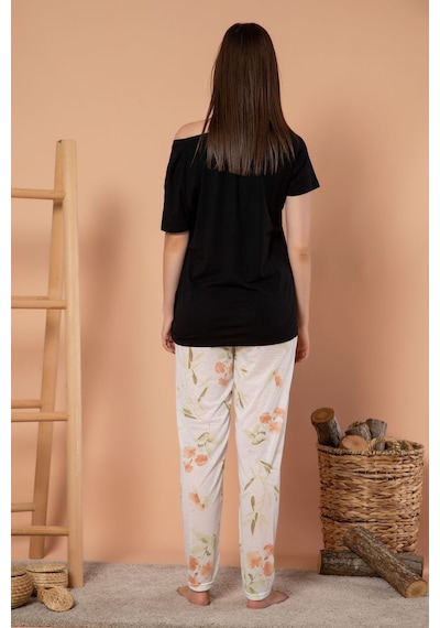 Siyah İnci Kadın Desenli Mevsimlik Ince Tek Pijama Altı