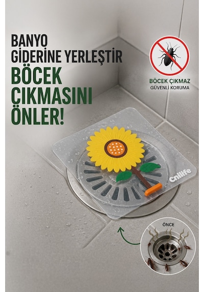 Ayçiçeği Kare Silikon Kötü Koku Önleyici Gider Kapağı Banyo Mutfak Balkon Lavabo Tıpası 14,5 cm -