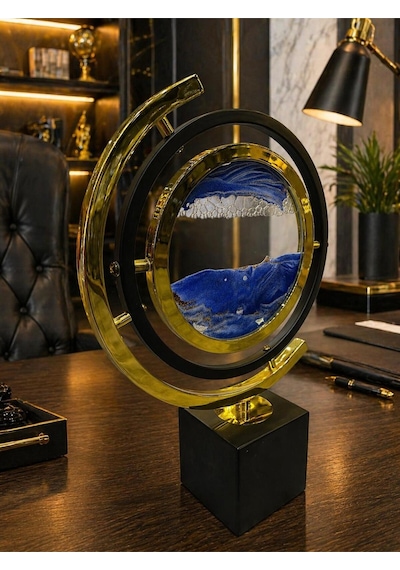 Gold Frame Hareketli Kum Sanatı Dekoratif Masa Lambası Modern Ofis & Salon Dekoru