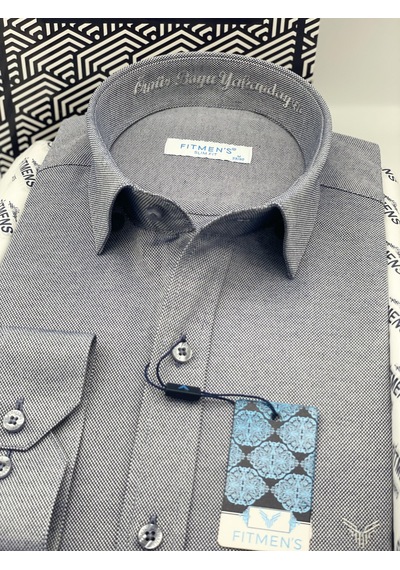 Slim Fit Uzun Kol Ömür Boyu Yakandayım Nakışlı Hediye Kutulu Erkek Gömlek Fs-001376 - Lacivert Beyaz-2198