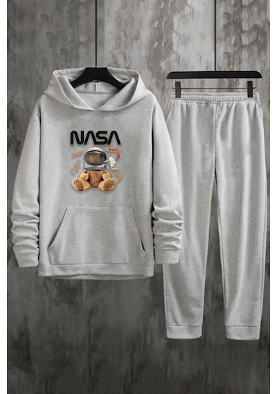 Uyguntarz Unisex Nasabear Baskılı Eşofman Takımı Gri