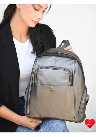 Jara Bag Freya Kadın Sırt Çantası Şık, Yumuşak Dokulu Ve 5 Bölmeli Gümüş