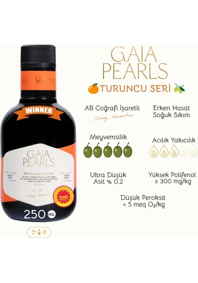 Gaia Pearls İkili Gurme Set 250 Ml X2 Avrupa Birliği Coğrafi İşaretli Milas Memecik Erken Hasat Soğuk Sıkım Zeytinyağı