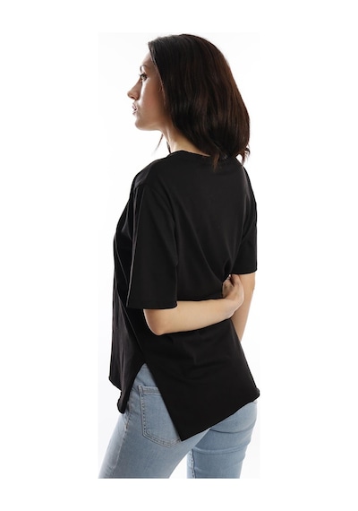 Kadın Kelebek Baskılı Oversize Tişört Siyah