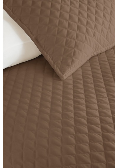 Vizon Minimal Tek Kişilik Pike Takımı - Kapitone Modern Kahve Düz 160x220 Cm Yazlık Yatak Örtüsü Sabahçı Pamuk Kokusu