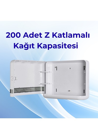 Mulpex Beyaz Duvara Monte Z Katlamalı Kağıt Havlu Dispenseri Premium Abs Gövde, Anahtarlı Kilit, Vidalı & Yapışkan Montaj Beyaz