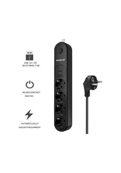 Senon Akıllı Çoklu Priz 4 Avrupa Tipi Soket 2 Usb 1 Type-c Bağlantı Noktalı 2 Metre Kablo Ev Ve Ofis İçin Uzatma Kablosu