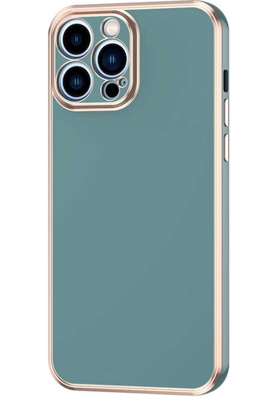 Forzacase Apple Uyumlu iPhone 14 Pro Max Luxury Serisi Altın Çerçeveli Silikon Kılıf Yeşil