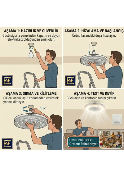 Vantilatör Ampul Üç Renkli Işık Fanlı Kumandalı Rgb